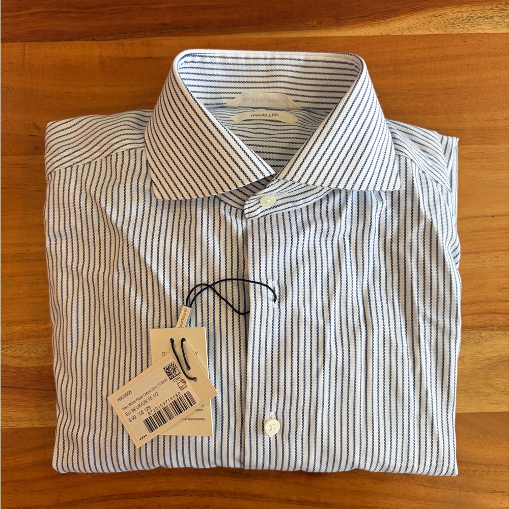 NWT Suitsupply Traveler Blue Stripe Men's Dress Shirt